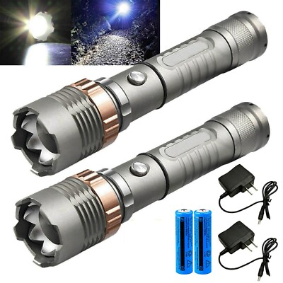 #ad #ad 2x Brightest 2500000LM Powerful LED Tactical Flashlight Rechargeable Zoom Torch $18.98