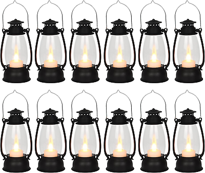 #ad 12Pcs Mini Lantern with Flickering LED Candle Black 6quot; Hanging Candle Lantern $59.83