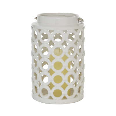 #ad White Ceramic Circles Decorative Candle Lantern with Cut Out Design $20.86