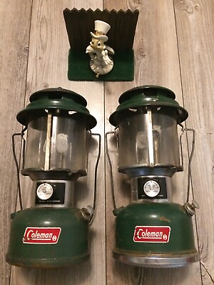 #ad Lot of 2 Vintage Coleman Model 2 Mantle Green Lantern Perfect Glass Nice $85.99