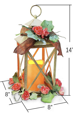 #ad lavill 14in Rustic Metal Decorative Lantern White Wedding Centerpieces for Table $27.99