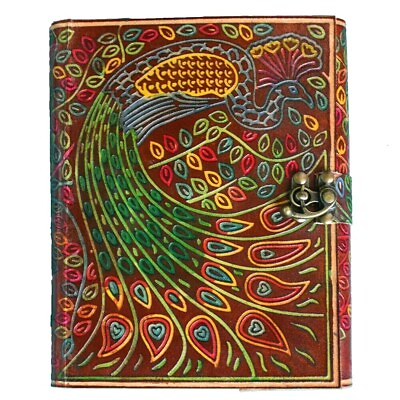 #ad Genuine Leather Handmade Paper Peacock Embossing Notebooks Or Journal Diary $35.00