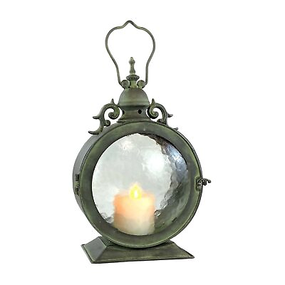 #ad Metal Round Hanging Candle Lantern with Curved Glass Insert Nautical Coastal... $54.31
