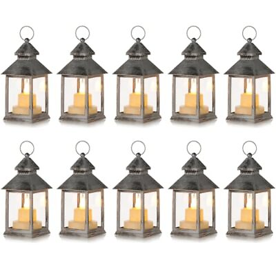 #ad Mini Lanterns Decorative for Centerpiece 10 PCS 10 pcs Silver Rectangle $43.62