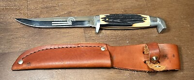 #ad Vtg Conrail Railroad QUEEN cutlery U.S.A Fixed Blade Knife w sheath Memorabilia $100.00