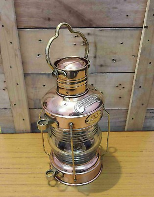 #ad 14quot; Brass amp; Copper Finish Boat Anchor Oil Lamp Maritime Ship Lantern Collectible $79.90