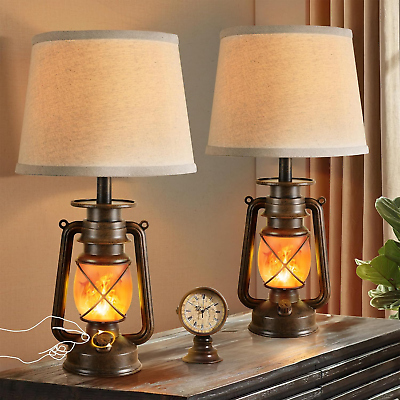 #ad 18.72quot; LED Vintage Lantern Flickering Flame Table Lamps for Bedrooms Set of 2 S $123.82