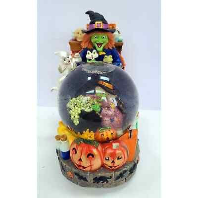 #ad Vintage Halloween Witch Snow Globe Jack o Lanterns Battery Powered $37.11