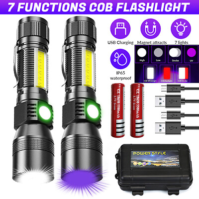 #ad 2 Pack LED Flashlight Tactical Light Bright Torch USB Rechargeable Lamp Magnetic $21.84