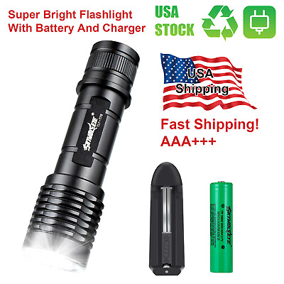 #ad 990000LM Super Bright LED Tactical Flashlight Zoom with Rechargeable Battery $10.99