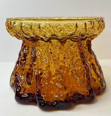 #ad Vintage Viking Glass 7352 Amber Tree Bark Stump Candle Holder Art Glass MCM $100.00