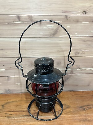 #ad #ad Antique Dressel Railroad Lantern Red Glass Arlington NJ Adlake Kerosene Globe $88.95