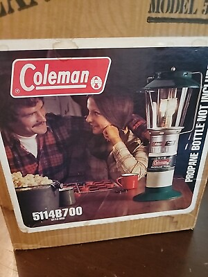 #ad Vintage Coleman Double Mantle Propane Lantern 5114C700 Glass Globe in Box $35.00