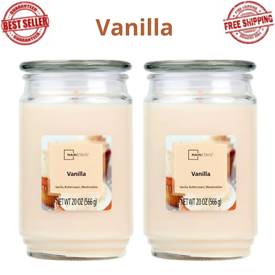 #ad PACK OF 2 Vanilla Scented Single Wick Large Glass Jar Candle 20 oz $16.99