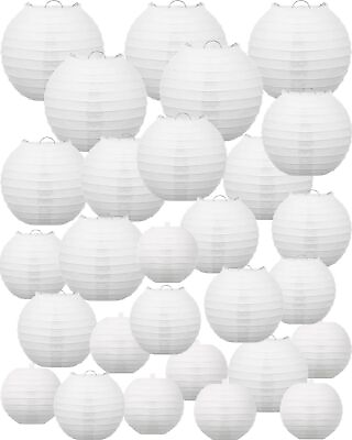 #ad 80 Pack White Chinese Japanese Paper Lanterns 4quot; 6quot; 8quot; 10quot; 12quot; Hanging Round ... $97.99