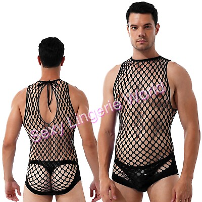 #ad Fishnet Men Bodysuit Body stockings Sexy Gay See Through Gym Underwear Outfit CK GBP 10.25