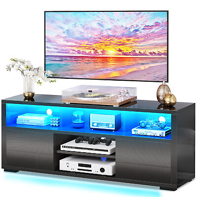 #ad High Gloss TV Stand Cabinet Unit with LED Lights Entertainment Center for 60quot; TV $113.99