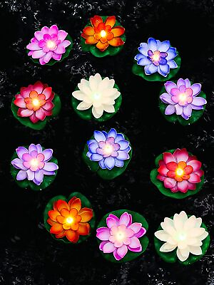 #ad 12 Pcs Floating Pool Lights Lotus Floating Lanterns LED Lifelike Floating Lam... $35.62