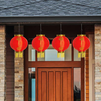#ad Traditional Chinese Hanging Lanterns Decorative Red Silk Fabric Lamps Set of 4 $27.99