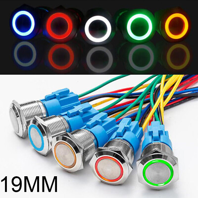 #ad 19mm 12V LED ON OFF Push Button Power Switch Latching with Wire Socket Harness $8.59