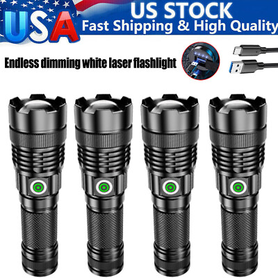 #ad 1 4X Telescopic Zoom White Laser LED Tactical Flashlight Rechargeable Battery $21.15