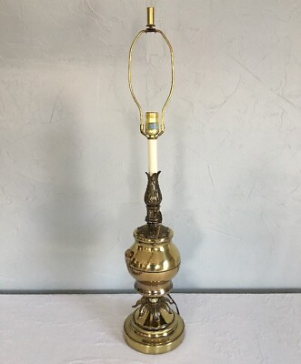#ad Vintage Table Lamp 33quot; Tall Oil Lantern Style Brass Finish Unique Light No Shade $19.76