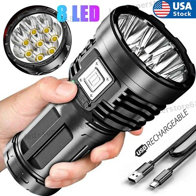 #ad Super Bright 12000000LM Torch 8 LED Flashlight USB Rechargeable Tactical lights $10.99