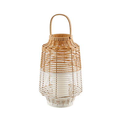 #ad White Woven Battery Operated Outdoor Lantern With Removable LED Candle Medium $28.22