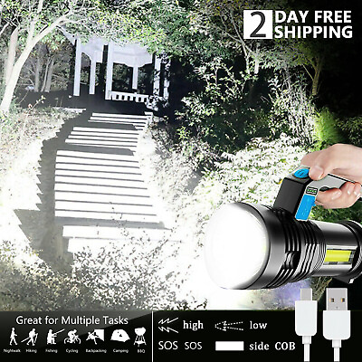 #ad Brightest 9900000LM COB LED Tactical Flashlight USB Rechargeable Torch Spotlight $8.77