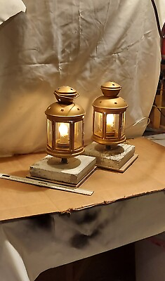 #ad Pair Of Vintage Electricrifed Hexagonal Glass Metal Lanterns $22.00