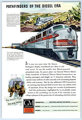 #ad WWII Burlington Route Railroad Train RR General Motors GM 1944 Print Ad 6.75x10quot; $10.99