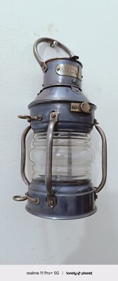 #ad Black Antique Oil Lamp Copper Anchor Ship Lantern Boat Light Lamp $55.00