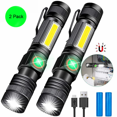 #ad Rechargeable Flashlight Magnetic With COB Side Light Super Bright LED Torch Lamp $26.99