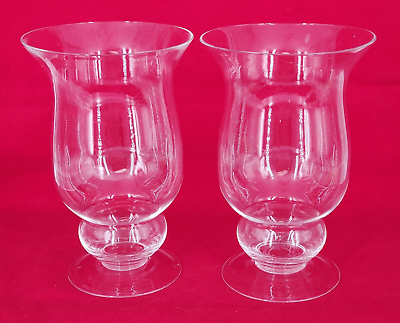 #ad Set of 2 Hand Blown amp; Cut 8.5quot; Hurricane Lantern Candle Holders Vases $32.95