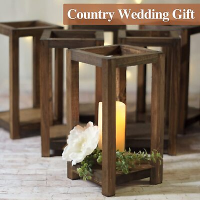 #ad 12 Pcs Wooden Wedding Lantern Centerpiece Wooden Candle HolderRetro Solid Wood $100.01