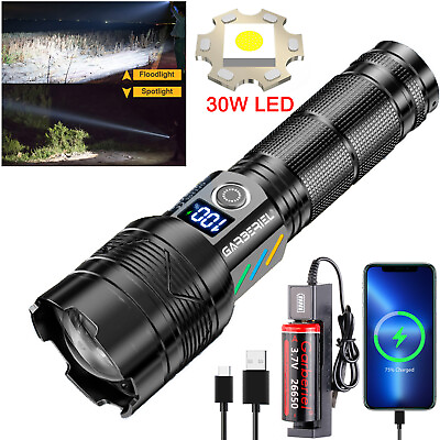 #ad Rechargeable Police Tactical LED Flashlight Supe Bright 30W Emergency Torch Lamp $28.99