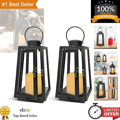 #ad Rustic Outdoor Candle Lantern Set with LED Flickering Candles Hanging Batte... $26.99