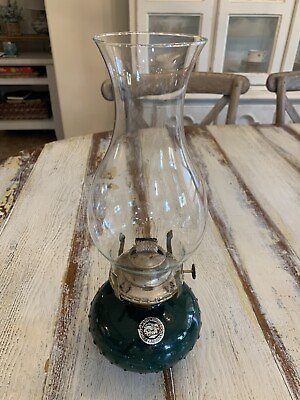#ad VINTAGE Model 330 Kerosene Lantern EMERALD GREEN GLASS USA Lamplight Farms 13quot; $31.00