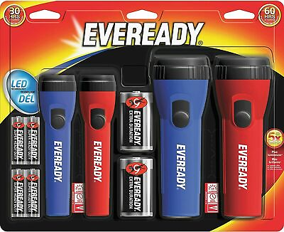 #ad Energizer Eveready 25 lumens Black Blue Red LED Flashlight AA D BatteryLinterna $23.37