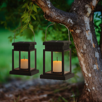 #ad 4 Pack Solar Lantern Garden Hanging Waterproof LED Flickering Flameless Candles $24.99