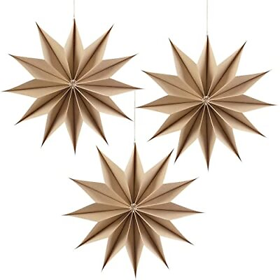 #ad 3 Pcs 12 Pointed Brown Paper Star Lanterns 12 Inch Christmas Hanging Lamp Rus... $21.25
