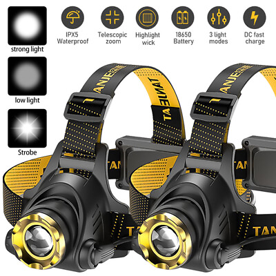 #ad 990000LM LED Headlamp Rechargeable Headlight Zoomable Head Torch Lamp Flashlight $28.99
