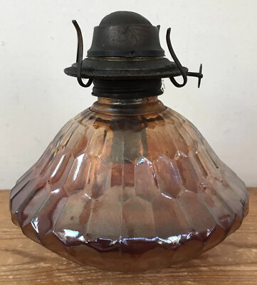 #ad Antique Vintage 1900s Iridescent Art Deco Geometric Glass Oil Lantern Lamp Base $269.99