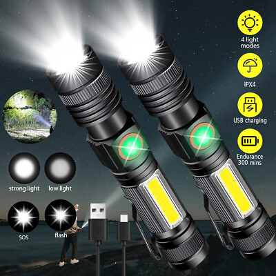#ad 2PACK Outdoor Camping Magnetic Base USB Rechargeable COB Flashlight SOS Modes $21.84