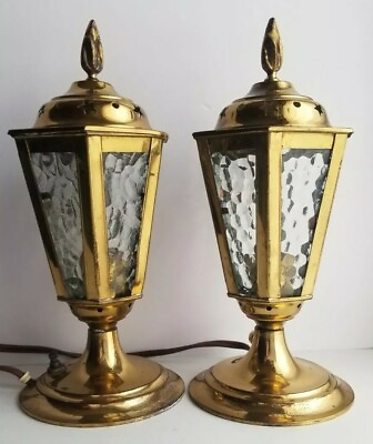 #ad Vintage Pair Tabletop Brass Electric Lanterns Lamps Hexagonal $140.00
