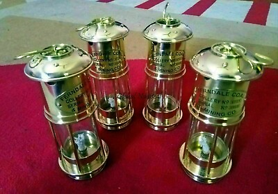 #ad #ad SET OF 4 Oil Lamp Lantern Wick Vintage Antique Brass Glass Flat Nautical gift $96.60