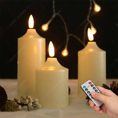 #ad 3PCS Flickering Flameless Battery Operated LED Candle w Timer Remote Control $11.89