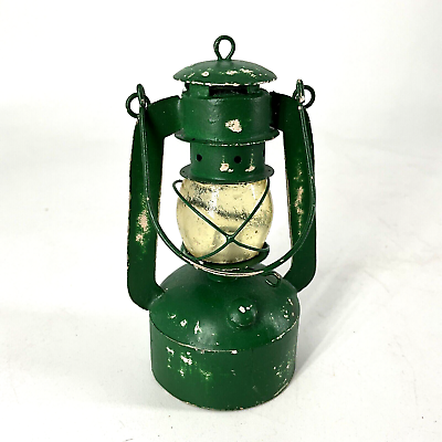 #ad Vintage miniature replica of Green railroad kerosene Lantern metal tin $8.00