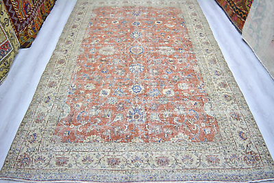 #ad Red Antique Floral Handmade Rug 6.7x10.3ft Red Turkish Oriental Bordered Rug $450.00