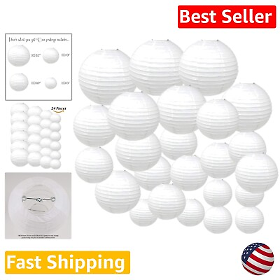 #ad Modern White Paper Lanterns 24pcs Assorted Patterns for Festive Events $57.99